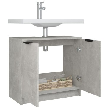vidaXL Ντουλάπι Μπάνιου Γκρι Σκυροδέματος 64,5x33,5x59cm Επεξ. Ξύλο 1 τεμ.