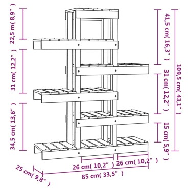 vidaXL Βάση Γλάστρας Γκρι 85 x 25 x 109,5 εκ. από Μασίφ Ξύλο Πεύκου