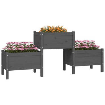 vidaXL Ζαρντινιέρα Γκρι 178,5 x 44 x 75 εκ. από Μασίφ Ξύλο Πεύκου
