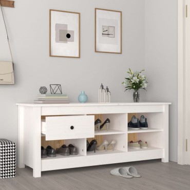 vidaXL Παπουτσοθήκη Λευκή 110x38x45,5cm από Μασίφ Ξύλο Πεύκου