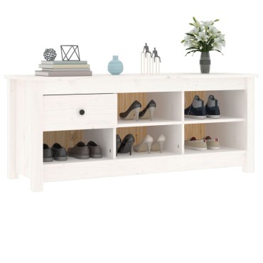 vidaXL Παπουτσοθήκη Λευκή 110x38x45,5cm από Μασίφ Ξύλο Πεύκου