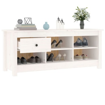 vidaXL Παπουτσοθήκη Λευκή 110x38x45,5cm από Μασίφ Ξύλο Πεύκου