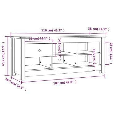 vidaXL Παπουτσοθήκη Λευκή 110x38x45,5cm από Μασίφ Ξύλο Πεύκου