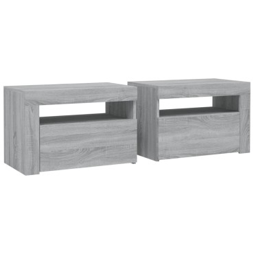vidaXL Κομοδίνα με LED 2 τεμ. Γκρι Sonoma 60x35x40cm
