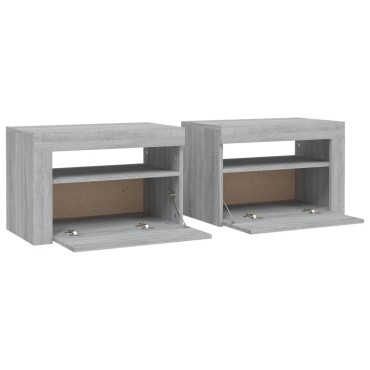 vidaXL Κομοδίνα με LED 2 τεμ. Γκρι Sonoma 60x35x40cm