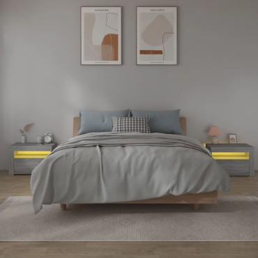 vidaXL Κομοδίνα με LED 2 τεμ. Γκρι Sonoma 60x35x40cm