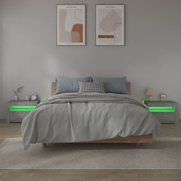 vidaXL Κομοδίνα με LED 2 τεμ. Γκρι Sonoma 60x35x40cm