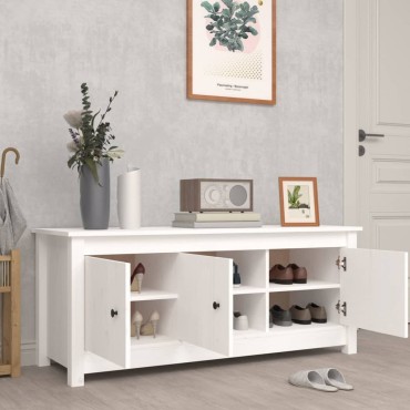 vidaXL Παπουτσοθήκη Λευκή 110x38x45,5cm από Μασίφ Ξύλο Πεύκου