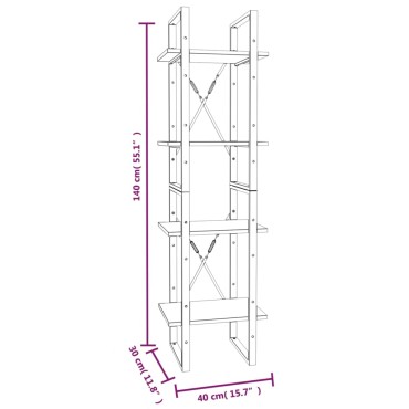 vidaXL Βιβλιοθήκη με 4 Ράφια Γκρι Sonoma 40x30x140cm Επεξεργ. Ξύλο 1 τεμ.