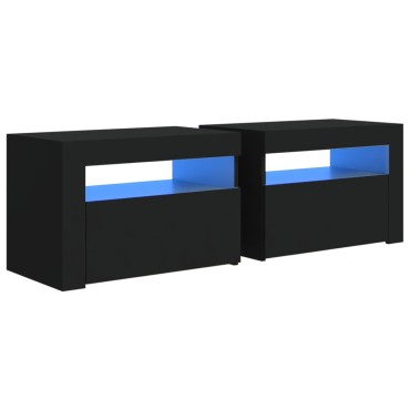 vidaXL Κομοδίνα με LED 2 τεμ. Μαύρο 60x35x40cm