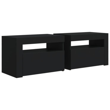 vidaXL Κομοδίνα με LED 2 τεμ. Μαύρο 60x35x40cm