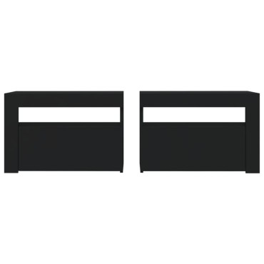 vidaXL Κομοδίνα με LED 2 τεμ. Μαύρο 60x35x40cm