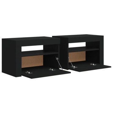 vidaXL Κομοδίνα με LED 2 τεμ. Μαύρο 60x35x40cm