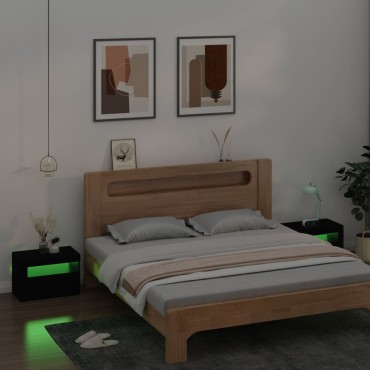 vidaXL Κομοδίνα με LED 2 τεμ. Μαύρο 60x35x40cm