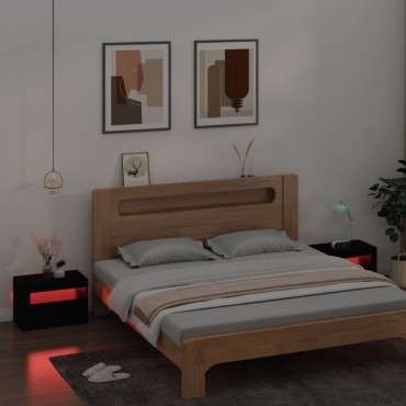 vidaXL Κομοδίνα με LED 2 τεμ. Μαύρο 60x35x40cm