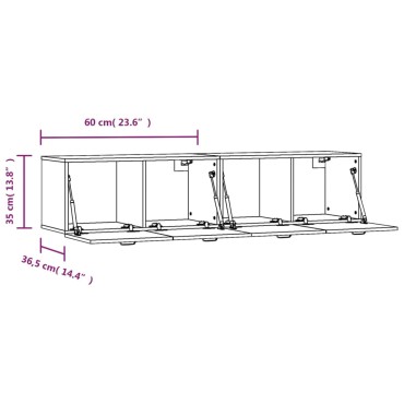 vidaXL Ντουλάπια Τοίχου 2 τεμ. Καφέ δρυς 60x36,5x35cm Επεξ. Ξύλο