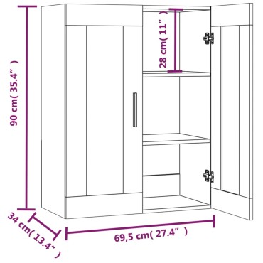 vidaXL Ντουλάπι Τοίχου Κρεμαστό Γκρι sonoma 69,5x34x90cm 1 τεμ.