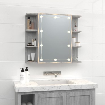 vidaXL Έπιπλο Καθρέπτη με LED Γκρι Sonoma 70x16,5x60cm 1 τεμ.