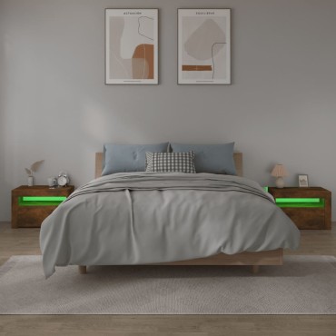 vidaXL Κομοδίνα με LED 2 τεμ. Καπνιστή δρυς 60x35x40cm