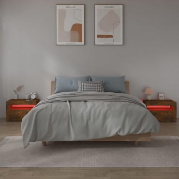 vidaXL Κομοδίνα με LED 2 τεμ. Καπνιστή δρυς 60x35x40cm