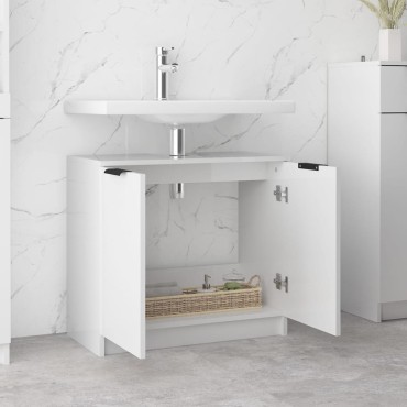 vidaXL Ντουλάπι Μπάνιου Γυαλιστερό Λευκό 64,5x33,5x59cm Επεξεργ. Ξύλο 1 τεμ.