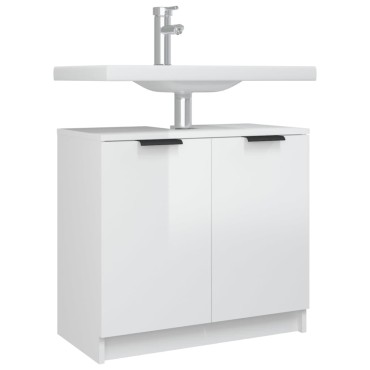 vidaXL Ντουλάπι Μπάνιου Γυαλιστερό Λευκό 64,5x33,5x59cm Επεξεργ. Ξύλο 1 τεμ.