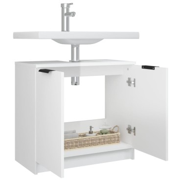 vidaXL Ντουλάπι Μπάνιου Γυαλιστερό Λευκό 64,5x33,5x59cm Επεξεργ. Ξύλο 1 τεμ.