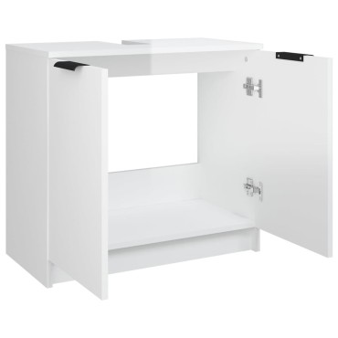 vidaXL Ντουλάπι Μπάνιου Γυαλιστερό Λευκό 64,5x33,5x59cm Επεξεργ. Ξύλο 1 τεμ.