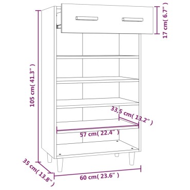 vidaXL Παπουτσοθήκη Λευκή 60x35x105cm από Επεξεργασμένο Ξύλο