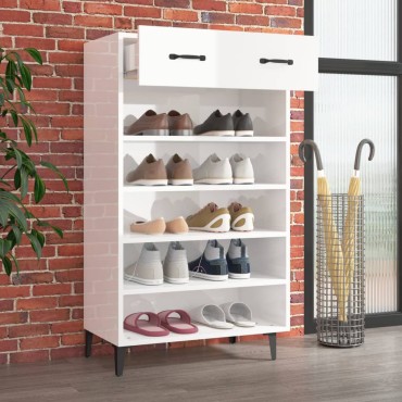 vidaXL Παπουτσοθήκη Γυαλιστερό Λευκό 60x35x105cm Επεξεργασμένο Ξύλο