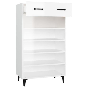 vidaXL Παπουτσοθήκη Γυαλιστερό Λευκό 60x35x105cm Επεξεργασμένο Ξύλο