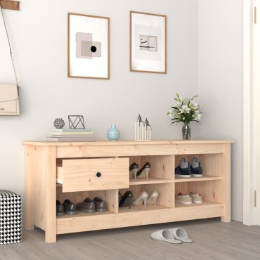 vidaXL Παπουτσοθήκη 110x38x45,5cm από Μασίφ Ξύλο Πεύκου
