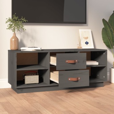 vidaXL Έπιπλο Τηλεόρασης Γκρι 100x34x40cm από Μασίφ Ξύλο Πεύκου