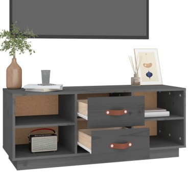 vidaXL Έπιπλο Τηλεόρασης Γκρι 100x34x40cm από Μασίφ Ξύλο Πεύκου