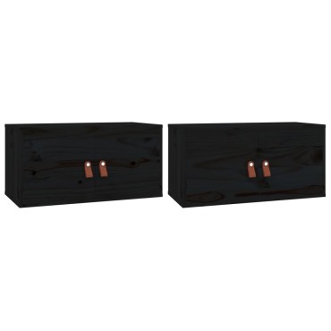 vidaXL Ντουλάπια Τοίχου 2 τεμ. Μαύρα 60x30x30cm από Μασίφ Ξύλο Πεύκου