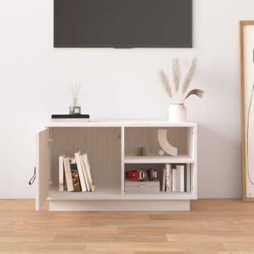 vidaXL Έπιπλο Τηλεόρασης Λευκό 70x34x40cm από Μασίφ Ξύλο Πεύκου