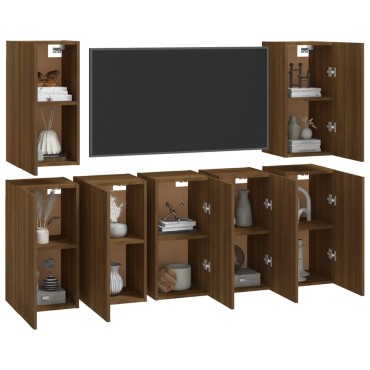 vidaXL Έπιπλα Τηλεόρασης 7 τεμ. Καφέ Δρυς 30,5x30x60cm Επεξ. Ξύλο