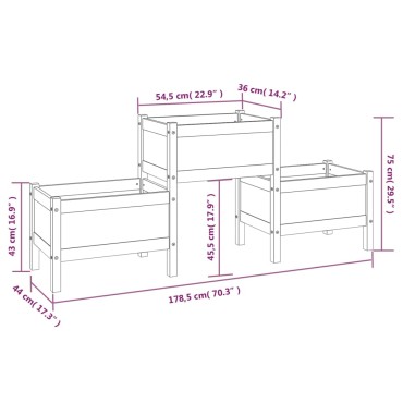 vidaXL Ζαρντινιέρα Μαύρη 178,5 x 44 x 75 εκ. από Μασίφ Ξύλο Πεύκου