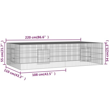 vidaXL Κλουβί Κουνελιών 2 Πάνελ 220x110x55 εκ. από Γαλβανισμένο Σίδερο