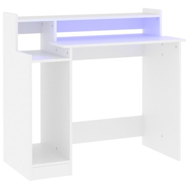 vidaXL Γραφείο με LED Λευκό 97x45x90cm από Επεξεργασμένο Ξύλο 1 τεμ.