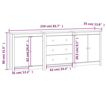 vidaXL Συρταριέρα 210x35x80cm από Μασίφ Ξύλο Πεύκου 1 τεμ.