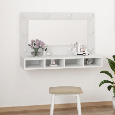vidaXL Έπιπλο Καθρέπτη με LED Λευκό 90x31,5x62cm 1 τεμ.