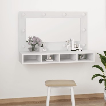 vidaXL Έπιπλο Καθρέπτη με LED Λευκό 90x31,5x62cm 1 τεμ.