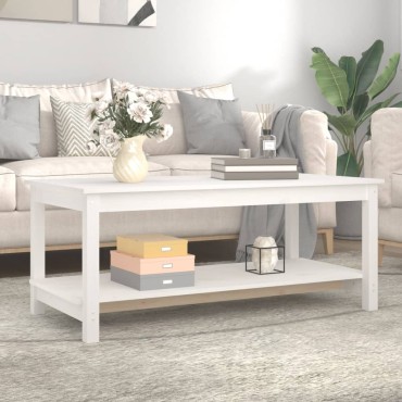 vidaXL Τραπεζάκι Σαλονιού Λευκό 110x55x45cm από Μασίφ Ξύλο Πεύκου 1 τεμ.