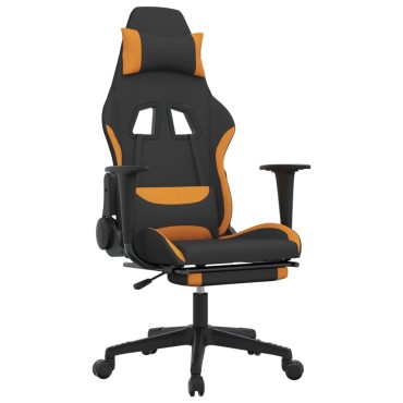 vidaXL Καρέκλα Μασάζ Gaming Μαύρο/Πορτοκαλί Ύφασμα με Υποπόδιο 64x60x(117-127)cm 1 τεμ.