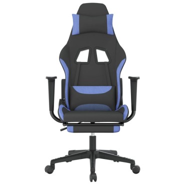 vidaXL Καρέκλα Μασάζ Gaming Μαύρη/Μπλε Ύφασμα με Υποπόδιο 64x60x(117-127)cm 1 τεμ.