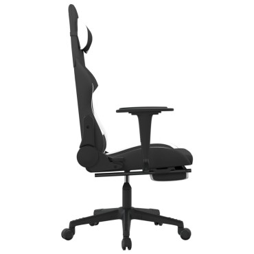 vidaXL Καρέκλα Μασάζ Gaming Μαύρη/Λευκή Ύφασμα με Υποπόδιο 64x60x(117-127)cm 1 τεμ.