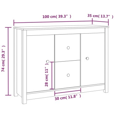 vidaXL Ντουλάπι Λευκό 100x35x74cm από Μασίφ Ξύλο Πεύκου 1 τεμ.