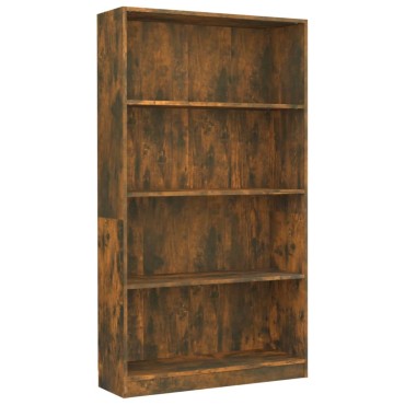 vidaXL Βιβλιοθήκη με 4 Ράφια Καπνιστή Δρυς 80x24x142cm Επεξεργ. Ξύλο 1 τεμ.