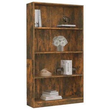 vidaXL Βιβλιοθήκη με 4 Ράφια Καπνιστή Δρυς 80x24x142cm Επεξεργ. Ξύλο 1 τεμ.